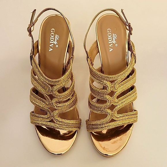 Gorgeous Lady GODIVA | Stiletto Gold Metallic Rope | Heels | Open | Size 10 - Picture 6 of 17